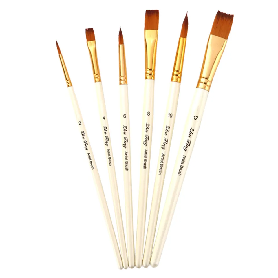 6pcs Paint Brushes Set Round and Flat Tips Artists Paintbrushes Nylon Hair  Wooden Handle Art Supplies